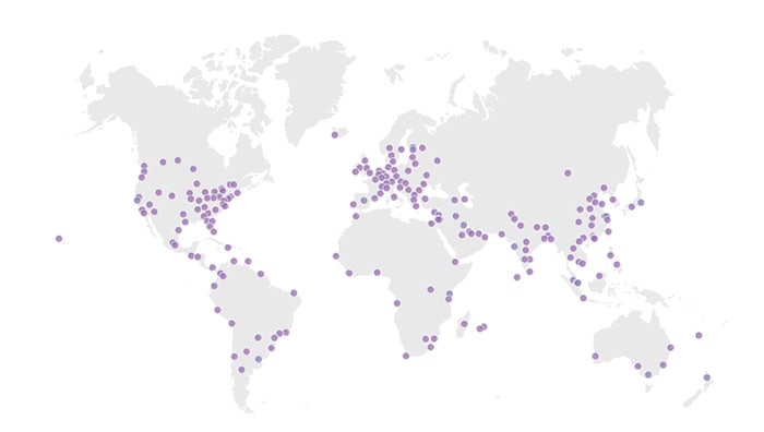 Map of the worldwide locations of cloudflare servers